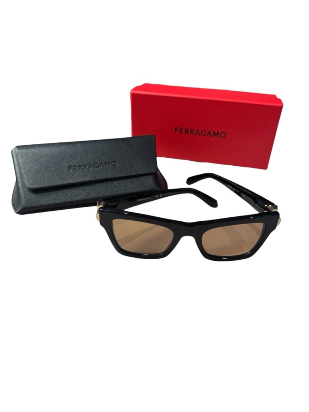 Salvatore Ferragamo SF2013S Black Gold Square Brown Lens 52 mm Sunglasses NIB - Picture 14 of 15